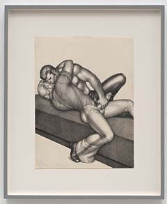 Tom of Finland, untitled, 1972, ink, gouache, and cut-and-pasted photo on paper. From the series “TV Repair,” 1972